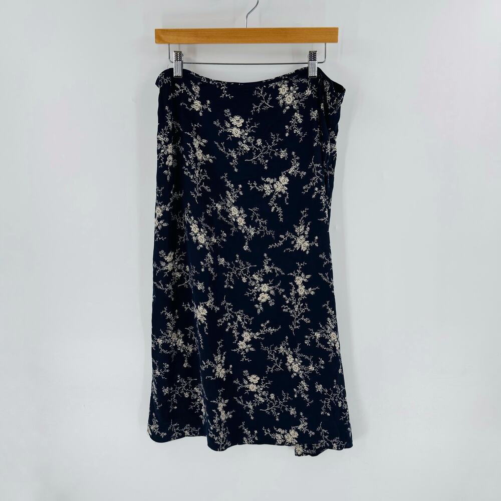 Vintage Pendleton‎ Silk Blend Floral Maxi Skirt Navy Blue Size 16 Feminine